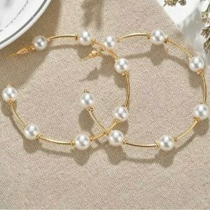 Large Glamour's Pearl Reto Style Hoops ~~ NWOT